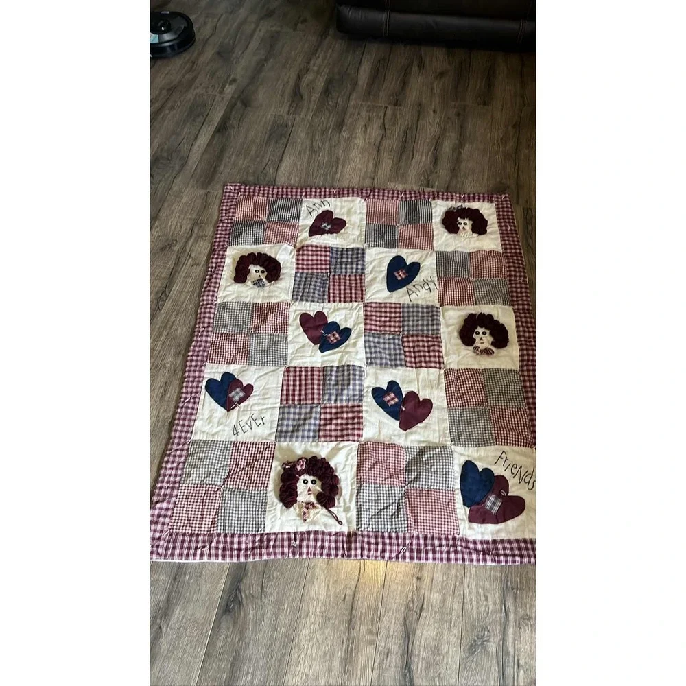 Patchwork‎ Quilt Blanket Friends Rag Doll Folk Art Rustic Decor